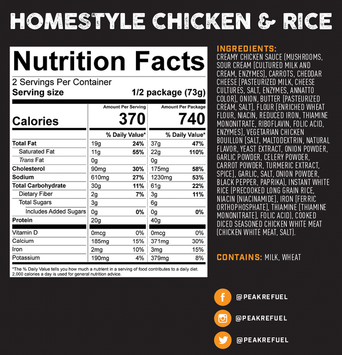 Peak Refuel- Homestyle Chicken and Rice Nutrition Facts