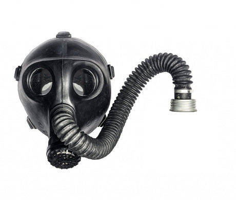 Childrens Gas mask in black on a white background. The gas mask is made by MIRA Safety.