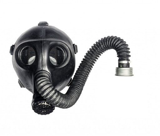 Childrens Gas mask in black on a white background. The gas mask is made by MIRA Safety.