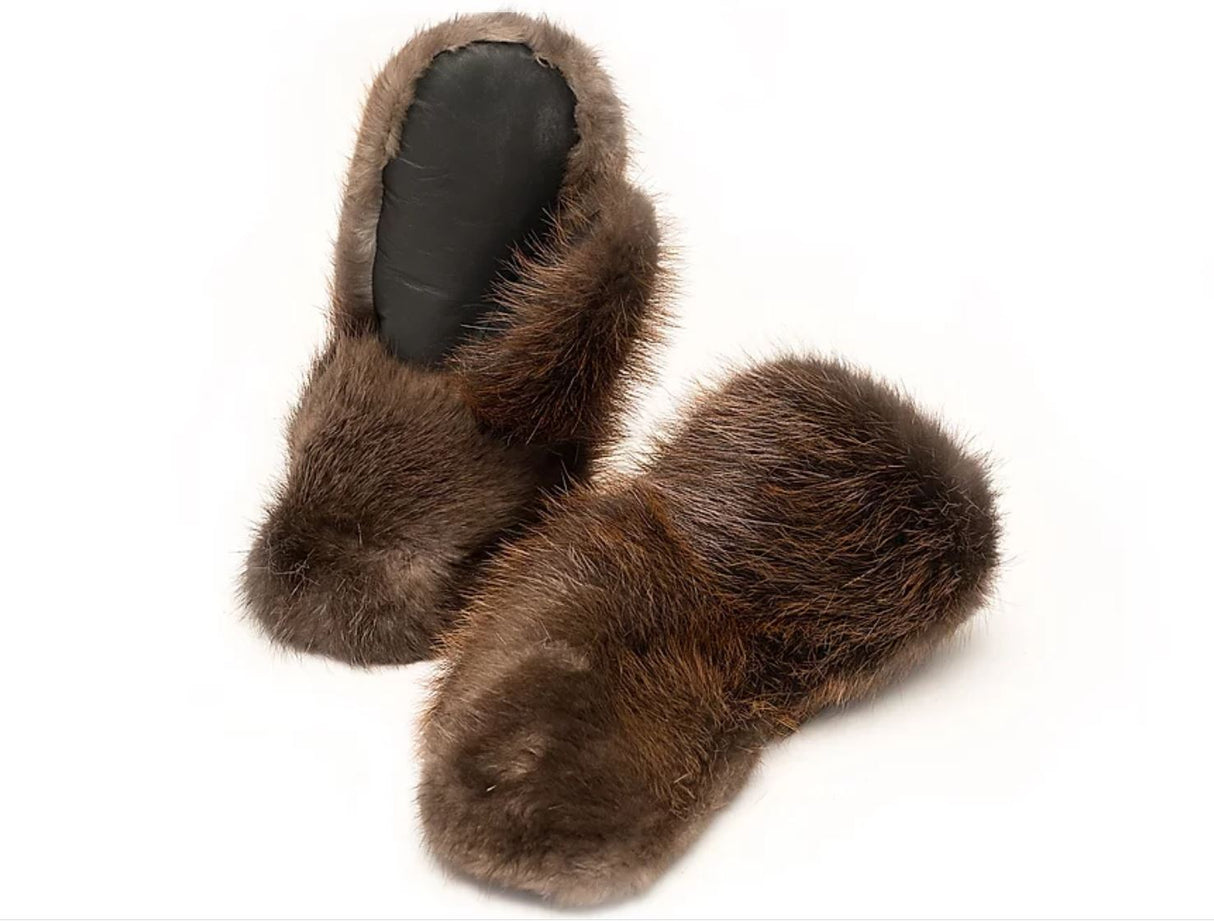 Men's Brown Beaver Fur Mitts  (Made in Canada)