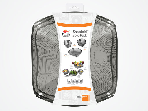 Fozzils Snapfold folding dish set for camping, car camping, home use, and travel.