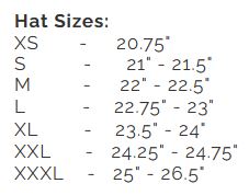 Chart of hat sizes for the Aviator Beaver Fur Hat