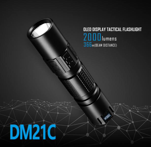 DM21C's OLED display and 2000 lumen 366 meter throw distance.