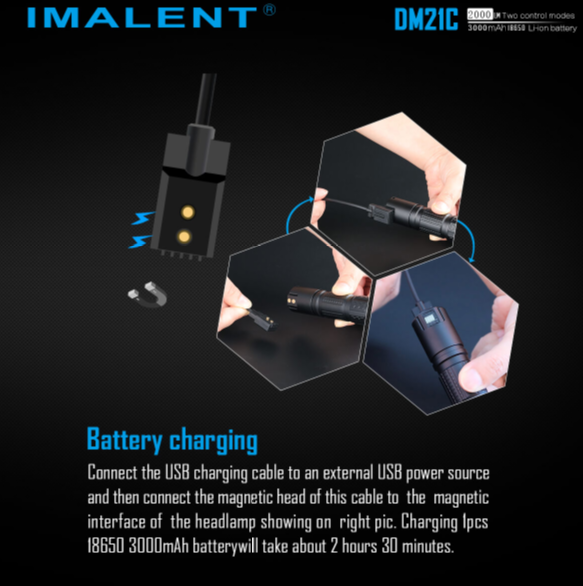 Imalent DM21C's step by step rundown of the magnetic batter charging.