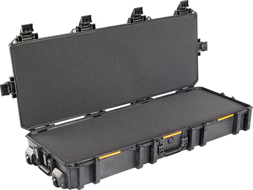 Pelican V730 Vault Series Tactical Rifle Case inner foam liner. The case is black with orange tabs on the side.