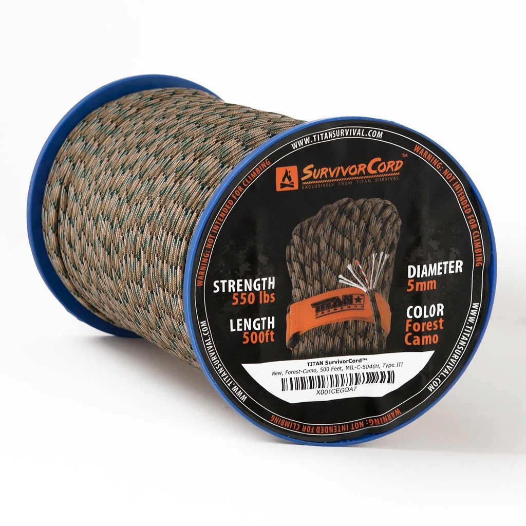 TITAN SurvivorCord 500 FT Spool (CAMO) | Patented Military Type III 550
