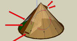 The direction of air flow in the NorTent Iavvo 4 winter hot tent. Inside warm air circulates from a wood stove.