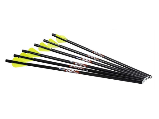 Excalibur Yellow Fletching Quill Arrows with 16.5 inch shafts. The shafts are Carbon made and black.