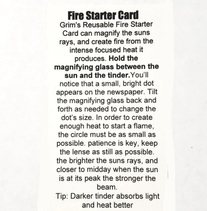 Grim Survival Card- Fresnel FireStarter Card